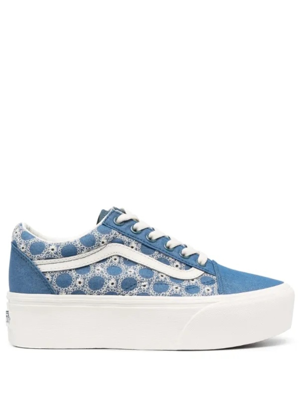 Vans Old Skool Platform Blue Denim Floral Sneakers 8.5 Men 10 Women
